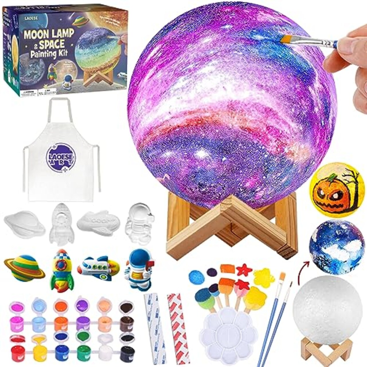 Paint Your Own Moon Lamp Kit, Halloween Gifts DIY Space Moon Night Light, Art Supplies Arts &#x26; Crafts Kit, Arts and Crafts for Kids Ages 8-12, Toys Girls Boy Birthday Gift Ages 3 4 5 6 7 8 9 10 11 12+